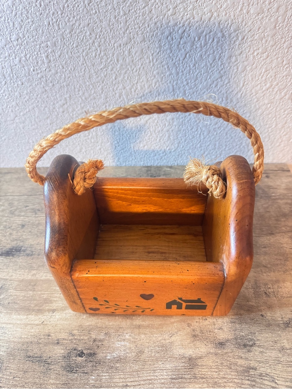 Hand-Painted Rustic Wooden Caddy in Warm Honey Brown by - Picture 8 of 10